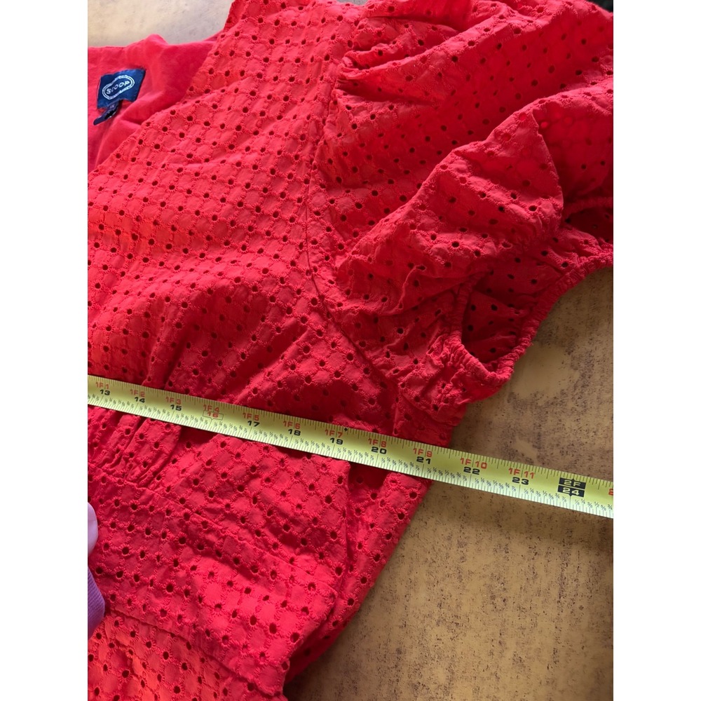Scoop‎ Red Eyelet Cotton V-Neck Puff Sleeve Tiered Midi Dress XXL 20 - Picture 7 of 8